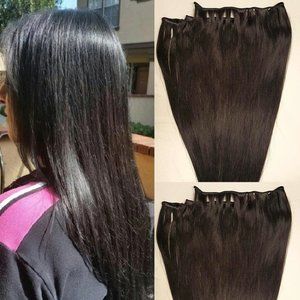 20″ Machine Weft Hair Weave, Sew In,100 grams,100% Human Hair Extensions # 1B